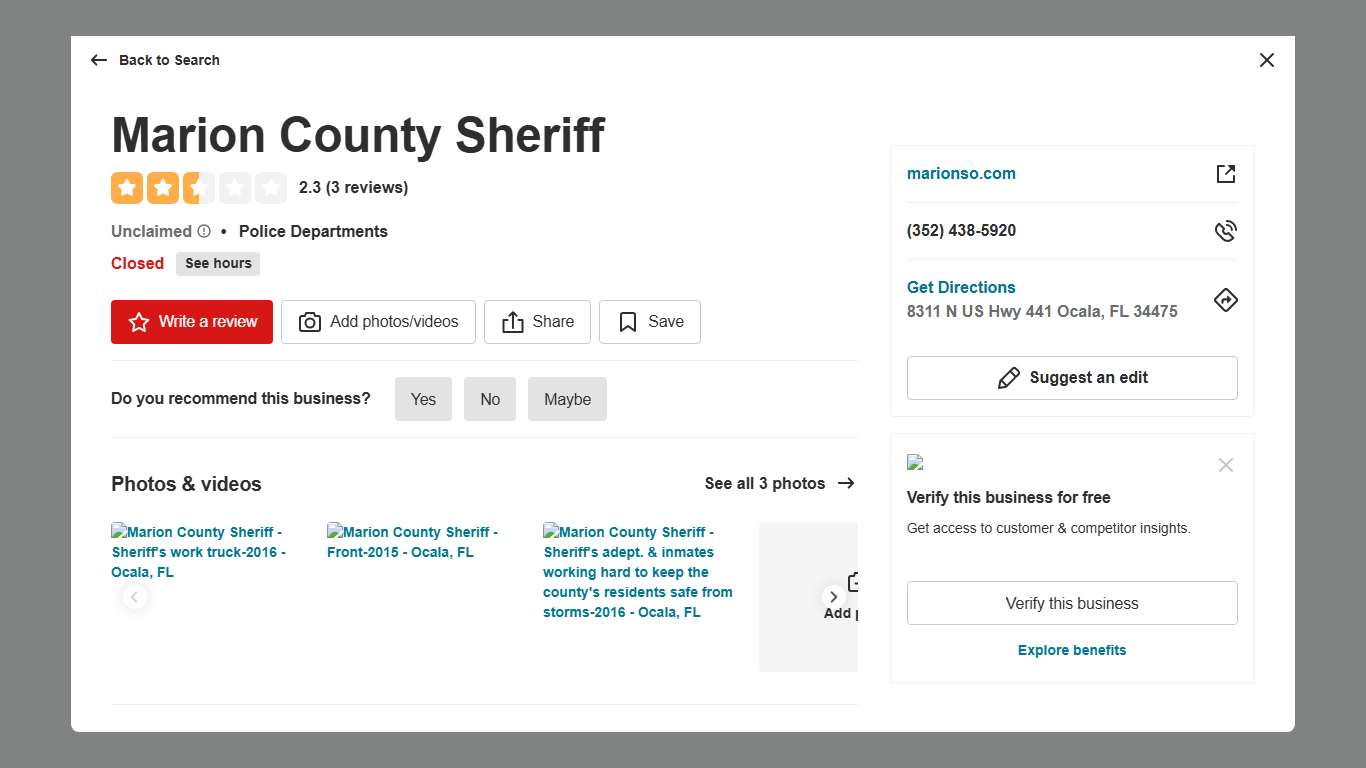 MARION COUNTY SHERIFF - Updated January 2026 - 8311 N US Hwy 441, Ocala, Florida - Police Departments - Phone Number - Yelp