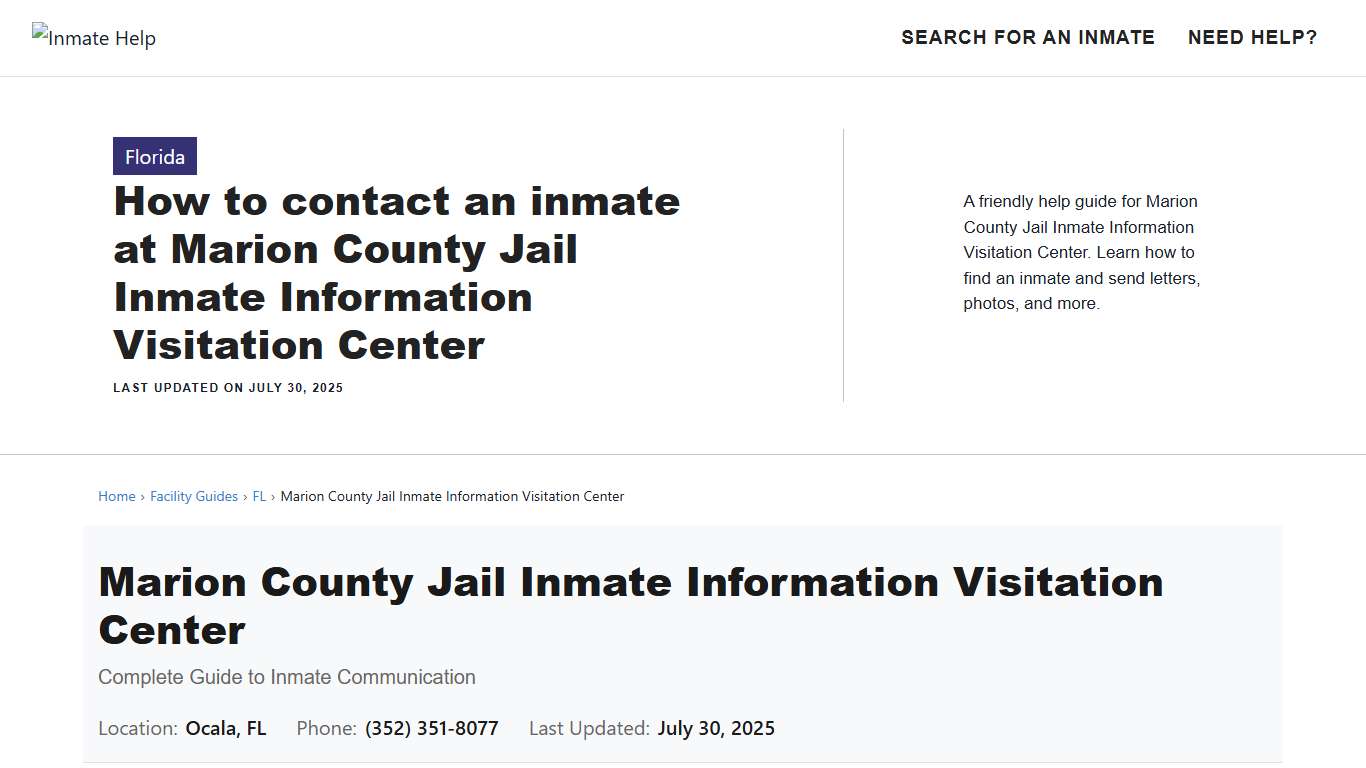 How to visit an inmate at Marion County Jail Inmate Information Visitation Center - Inmate Help