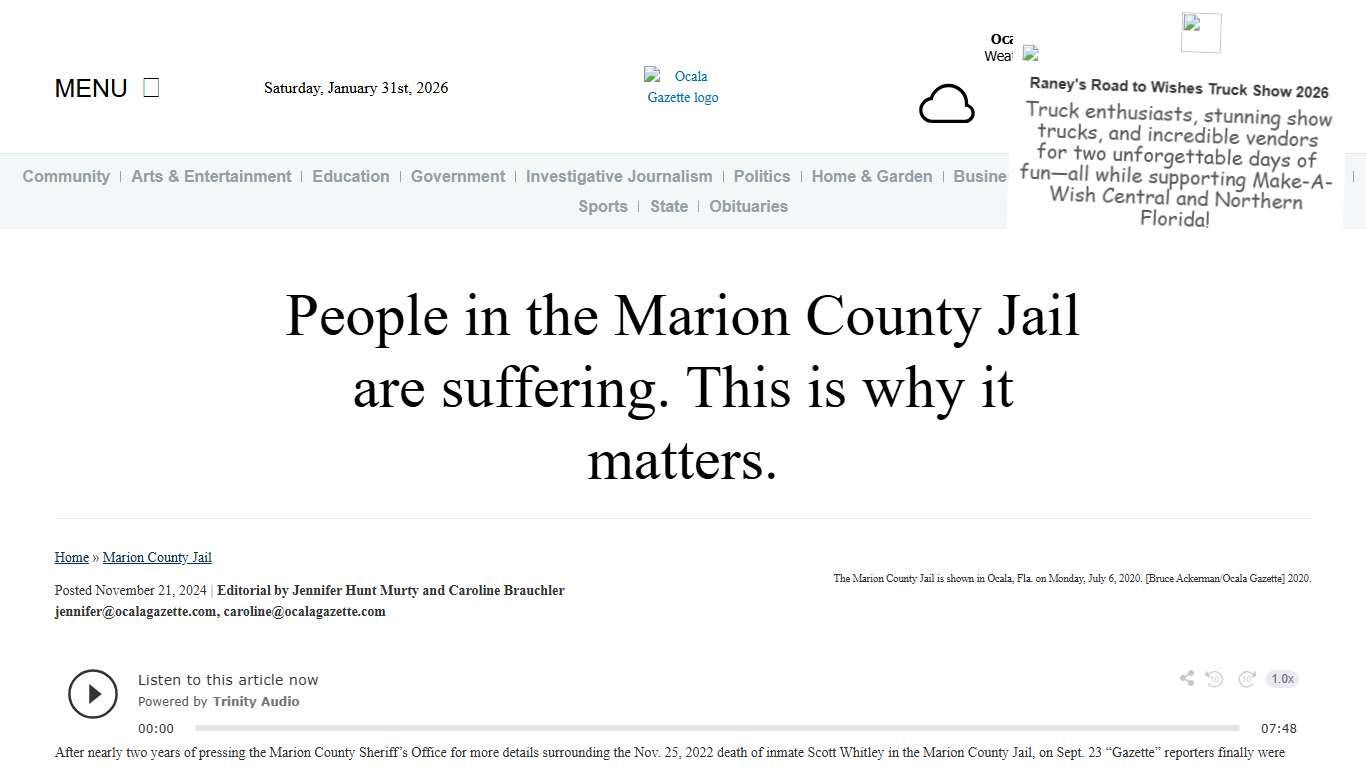 People in the Marion County Jail are suffering. This is why it matters. Ocala Gazette